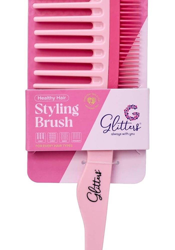 Glitters Professional Hair Brush Set - 3-Piece Detangling Collection in Pink - Image 1