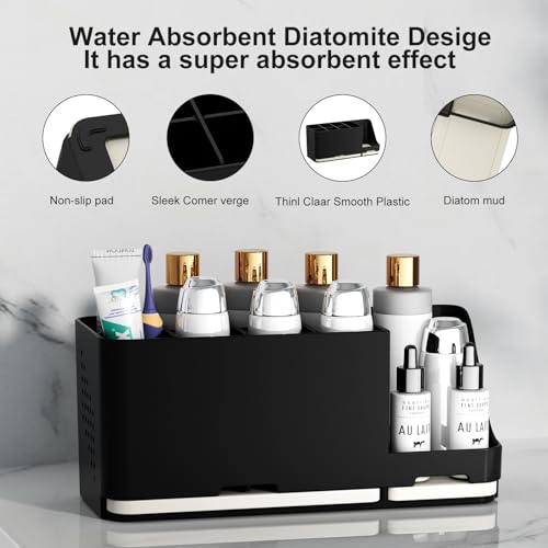 JUMEIHUI Large Electric Toothbrush Holder - 8 Slots with Quick-Dry Diatomite Base, Fits Sonicare & All Major Brands, Bathroom Countertop Organizer (Black) - Image 3