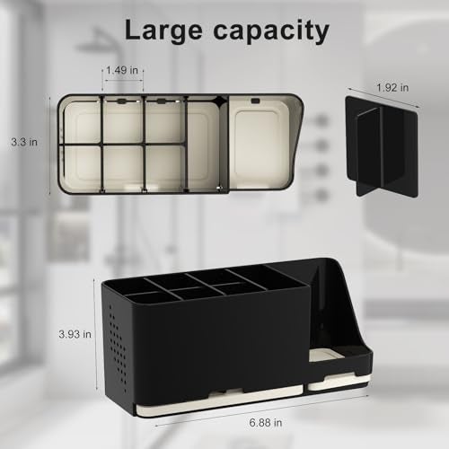 JUMEIHUI Large Electric Toothbrush Holder - 8 Slots with Quick-Dry Diatomite Base, Fits Sonicare & All Major Brands, Bathroom Countertop Organizer (Black) - Image 2