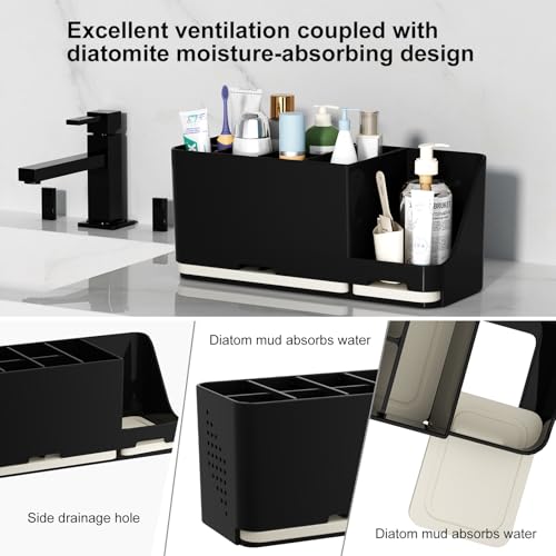 JUMEIHUI Large Electric Toothbrush Holder - 8 Slots with Quick-Dry Diatomite Base, Fits Sonicare & All Major Brands, Bathroom Countertop Organizer (Black) - Image 4