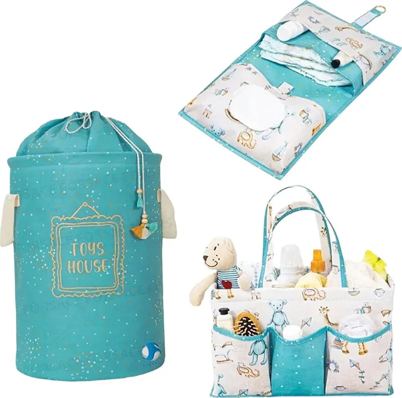 Nisahometeks Baby Set of 3 (Baby Care Bag, Baby Care Bag, Baby Dirty Laundry & Toy Basket)