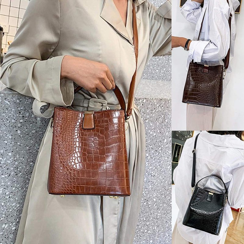 klarako Women PU Leather Purses Bucket Bag Business Handbags Top Handle Satchel Large Capacity Work Tote Shoulder Bags Waterproof Big Crossbody Bag  Brown, 19x13x21CM - Image 2