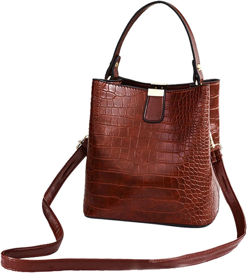 klarako Women PU Leather Purses Bucket Bag Business Handbags Top Handle Satchel Large Capacity Work Tote Shoulder Bags Waterproof Big Crossbody Bag  Brown, 19x13x21CM - Image 1