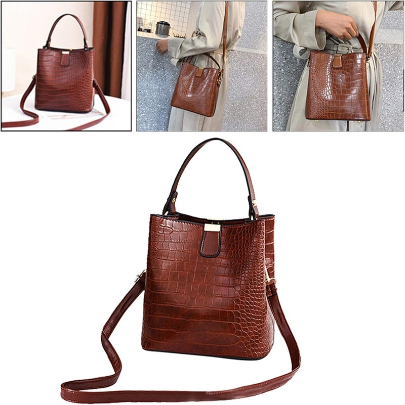 klarako Women PU Leather Purses Bucket Bag Business Handbags Top Handle Satchel Large Capacity Work Tote Shoulder Bags Waterproof Big Crossbody Bag  Brown, 19x13x21CM - Image 5