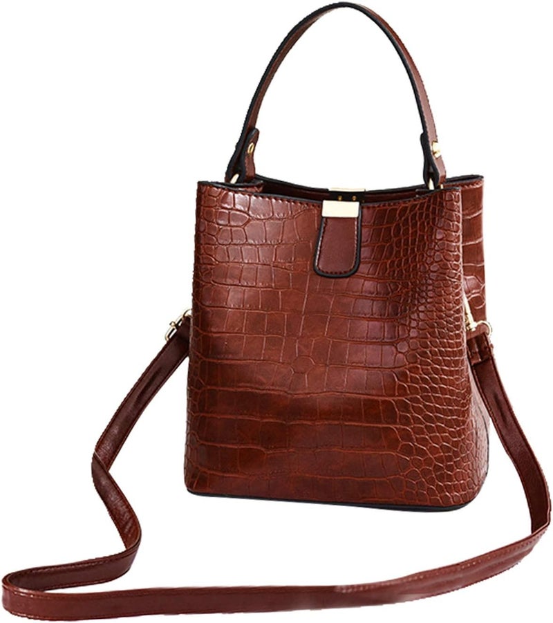 klarako Women PU Leather Purses Bucket Bag Business Handbags Top Handle Satchel Large Capacity Work Tote Shoulder Bags Waterproof Big Crossbody Bag  Brown, 19x13x21CM - Image 3