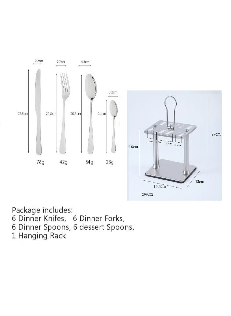 NextHIAS Stainless Steel Cutlery Set, 24-Piece Tableware with Space-Saving Stand, 6-Person Flatware Set Includes Steak Knives & Spoons, Dishwasher Safe for Home, Kitchen & Restaurants - Image 2