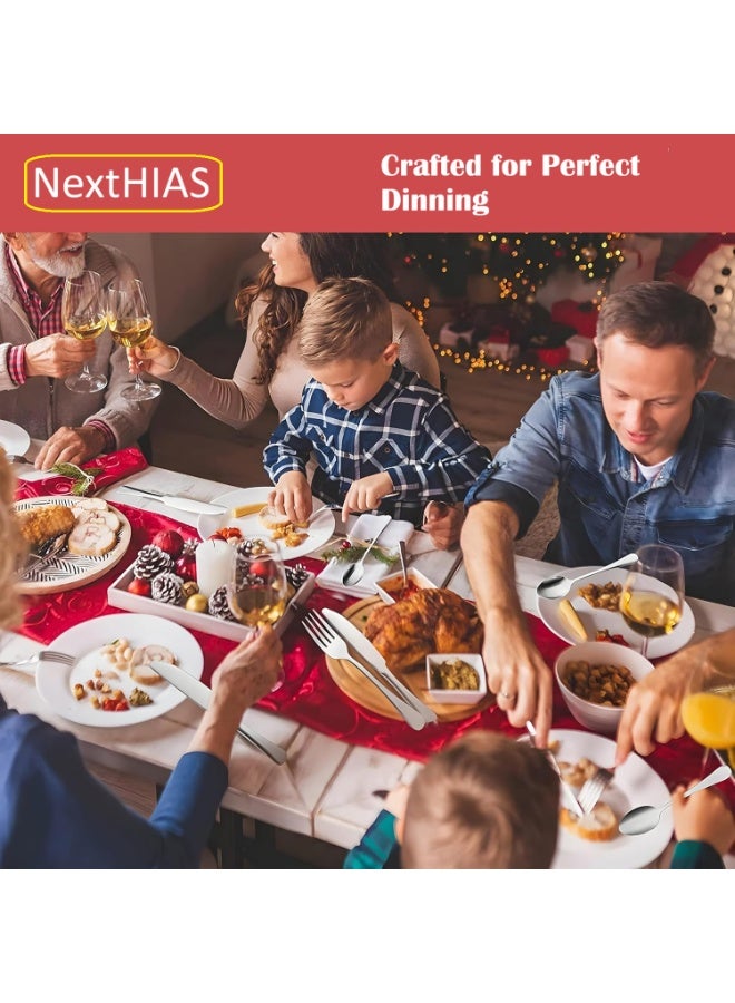 NextHIAS Stainless Steel Cutlery Set, 24-Piece Tableware with Space-Saving Stand, 6-Person Flatware Set Includes Steak Knives & Spoons, Dishwasher Safe for Home, Kitchen & Restaurants - Image 3