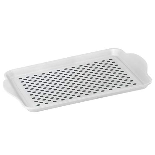 OGGI Anti Slip Serving Tray with Handles- White Rectangle Server - Ideal for Eating, Breakfast Tray, Food Tray, Appetizer, Serving - Image 1