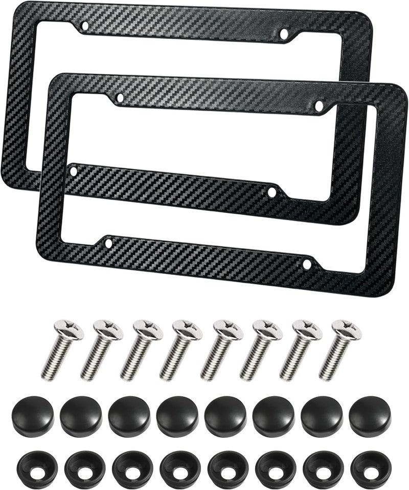 UBOG 2 Pack License Pate Frames,License Plate Cover,Carbon Fiber License Plate Frame,Car Accessories Number Plate Frames with Fasteners and Screws,Fit for All America and Canada License Plate All-round unified build - Image 1