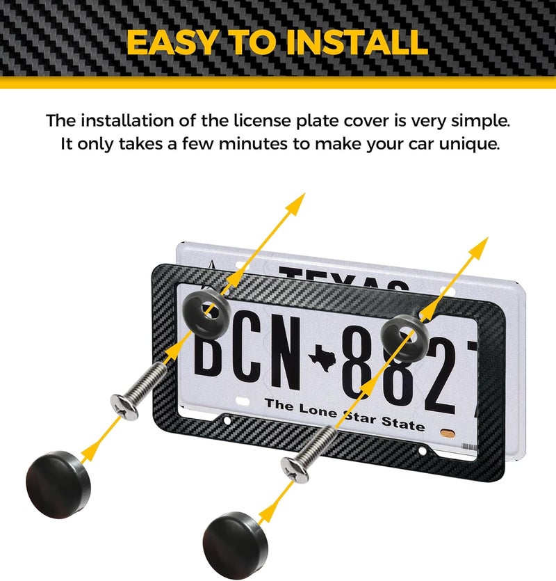 UBOG 2 Pack License Pate Frames,License Plate Cover,Carbon Fiber License Plate Frame,Car Accessories Number Plate Frames with Fasteners and Screws,Fit for All America and Canada License Plate All-round unified build - Image 5
