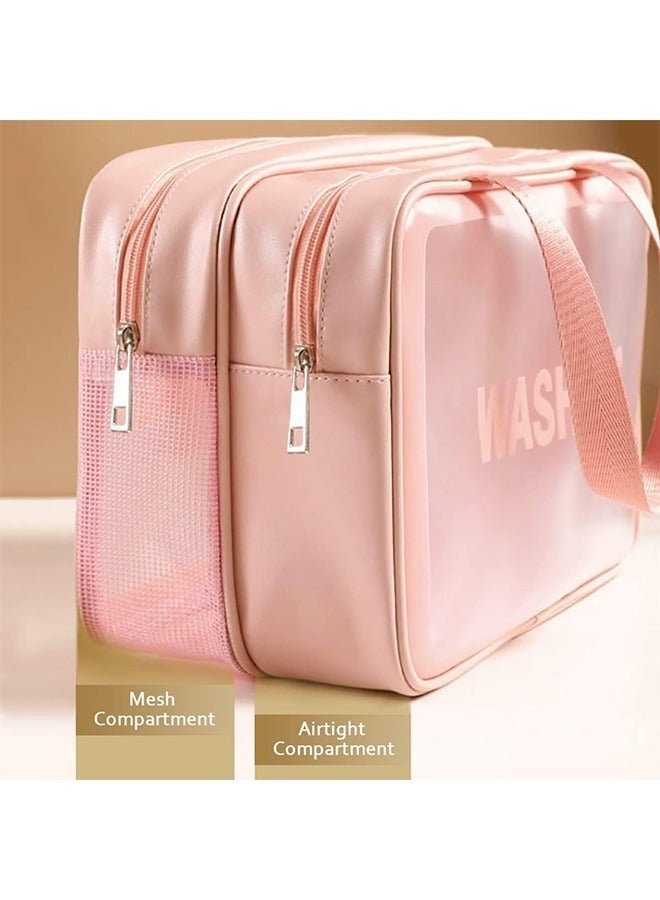 Waterprood Makeup Bag Travel Toiletry Bag for Women and Men, Matte Translucent Toiletry Bag with Handy Handle, Cosmetic Organizer Bag for Travel Toiletries Cosmetic Accessories (Pink) - Image 4