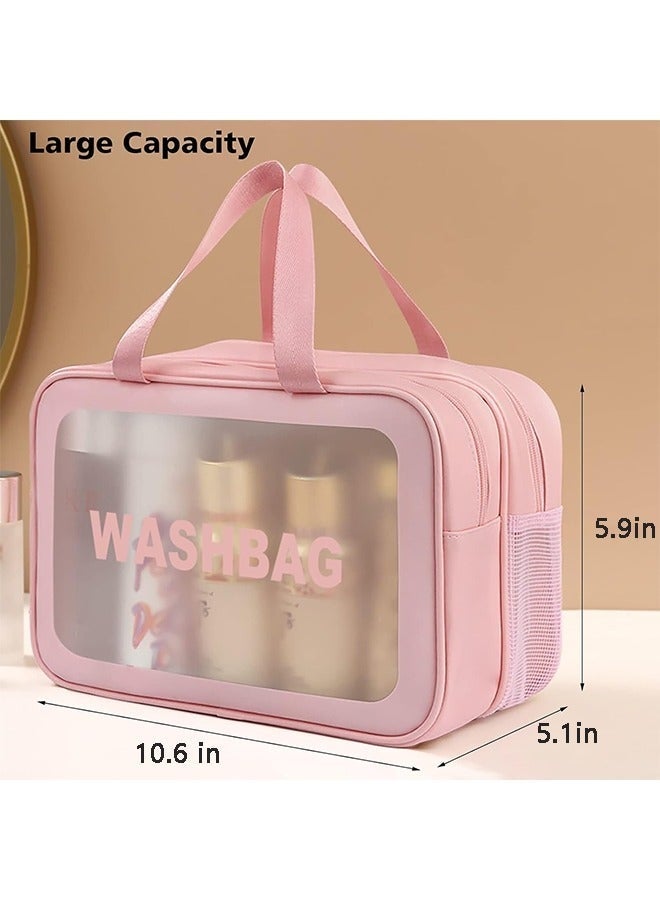 Waterprood Makeup Bag Travel Toiletry Bag for Women and Men, Matte Translucent Toiletry Bag with Handy Handle, Cosmetic Organizer Bag for Travel Toiletries Cosmetic Accessories (Pink) - Image 5