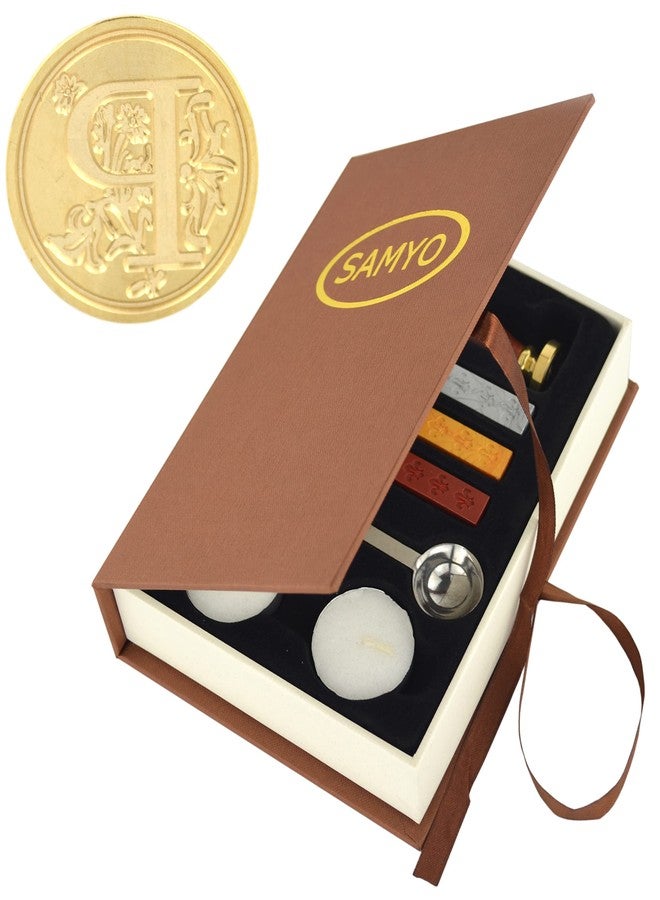 Samyo Wax Seal Stamp Kit Retro Creative Sealing Wax Stamp Maker Gift Box Set Brass Color Head with Vintage Classic Alphabet Initial Letter (P) - Image 1
