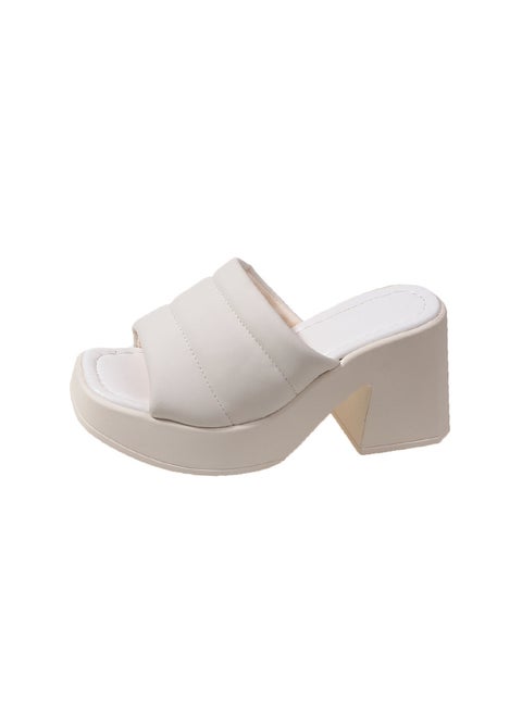 Plus Size Womens Slippers Summer New Style One-Row Square Head Thick Heel High Top Lightweight Casual Shoes From China Beige