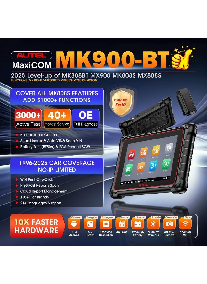 Autel Autel MaxiCOM MK900BT OBD2 Diagnosis: 2025 V2.0 Two-way Car Diagnosis  - Image 3