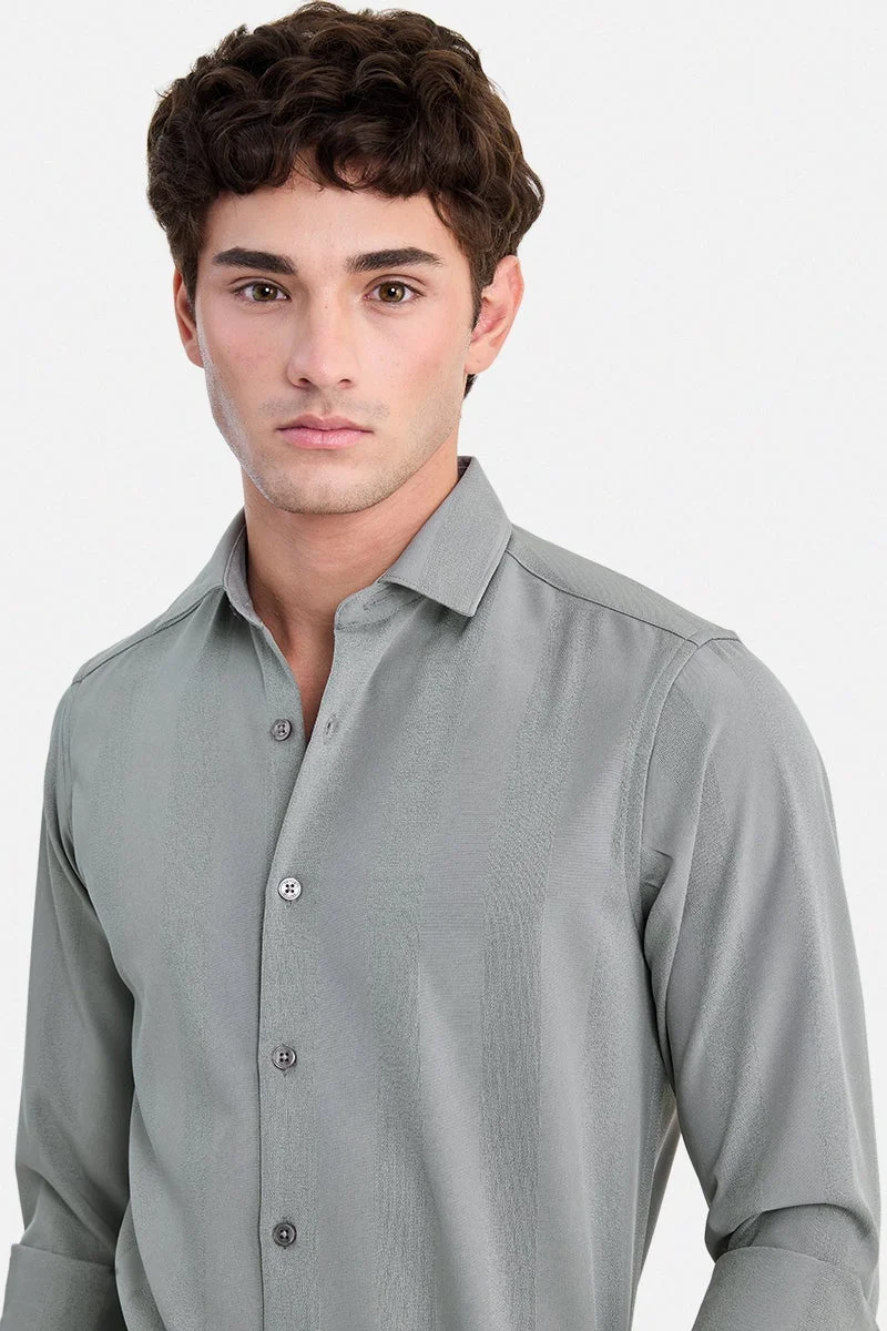 سنيتش Grey Textured Long Sleeve Slim Fit Shirt