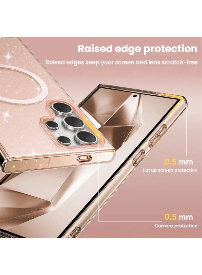 جراب Galaxy S24 Ultra، شفاف لامع لامع [متوافق مع MagSafe] جراب واقٍ مقاوم للصدمات لطيف للنساء والفتيات لهاتف Samsung S24 Ultra 5G، ذهبي لامع - Image 3