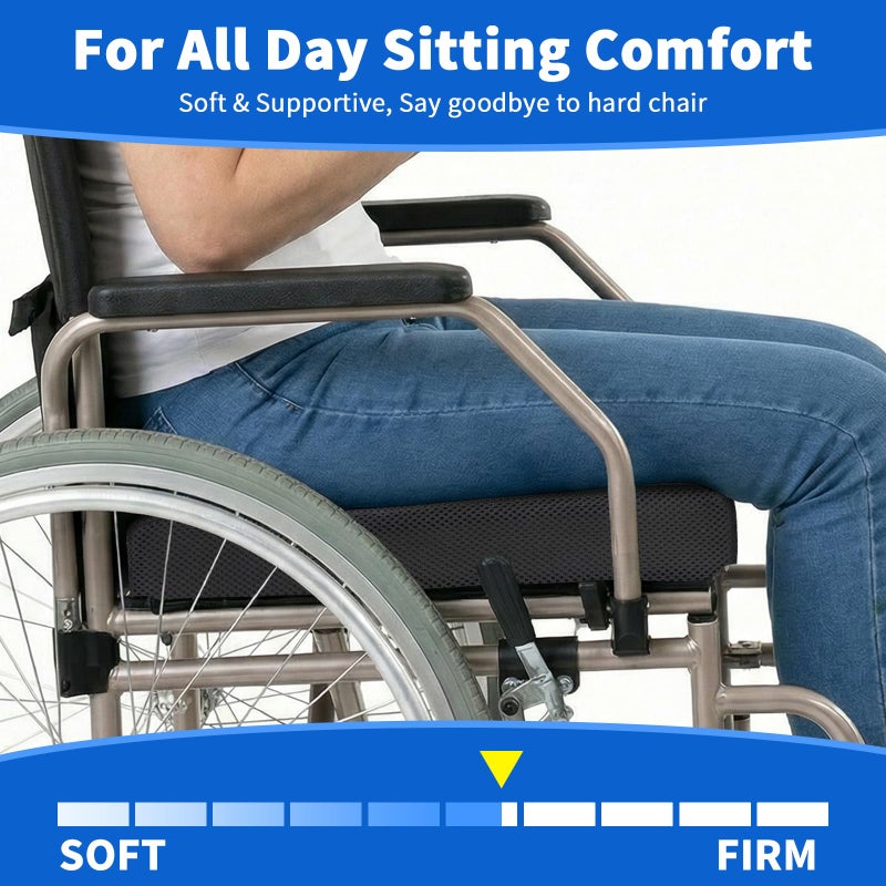 YOUFI Wheelchair Seat Cushion with Waterproof Layer Breathable Cover, High Rebound Memory Foam, Non-Slip Bottom and Handle, Chair Cushion for Sciatica and Pressure Relief - Image 5