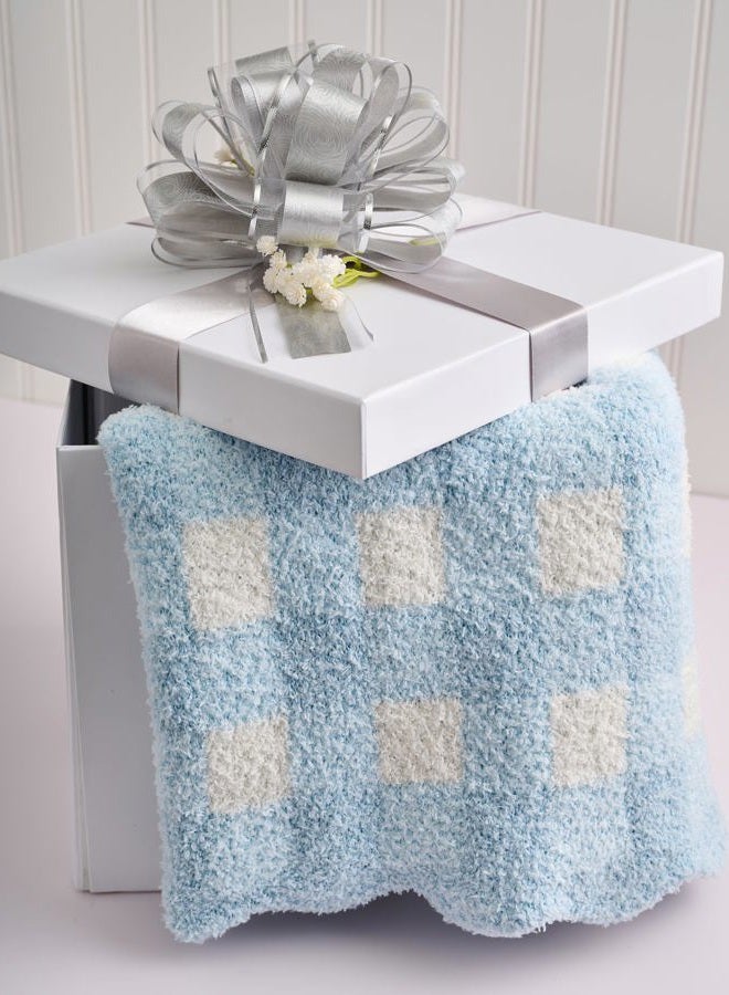 mud pie Children's Blue Gingham Chenille Blanket - Image 4