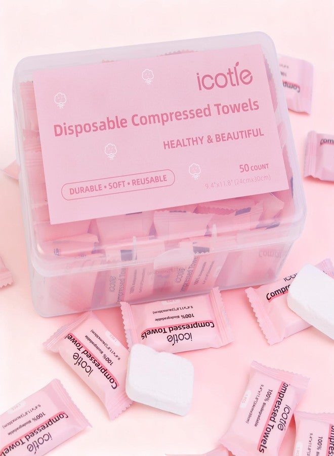 ICOTLE 50 Pcs Compressed Towels Disposable Cotton Coin Tissue Pack, Portable Face Cloths, Soft Thick Expandable Wash Towels for Travel, Home, Camping, Outdoor, Gym, Makeup Removal - Image 4