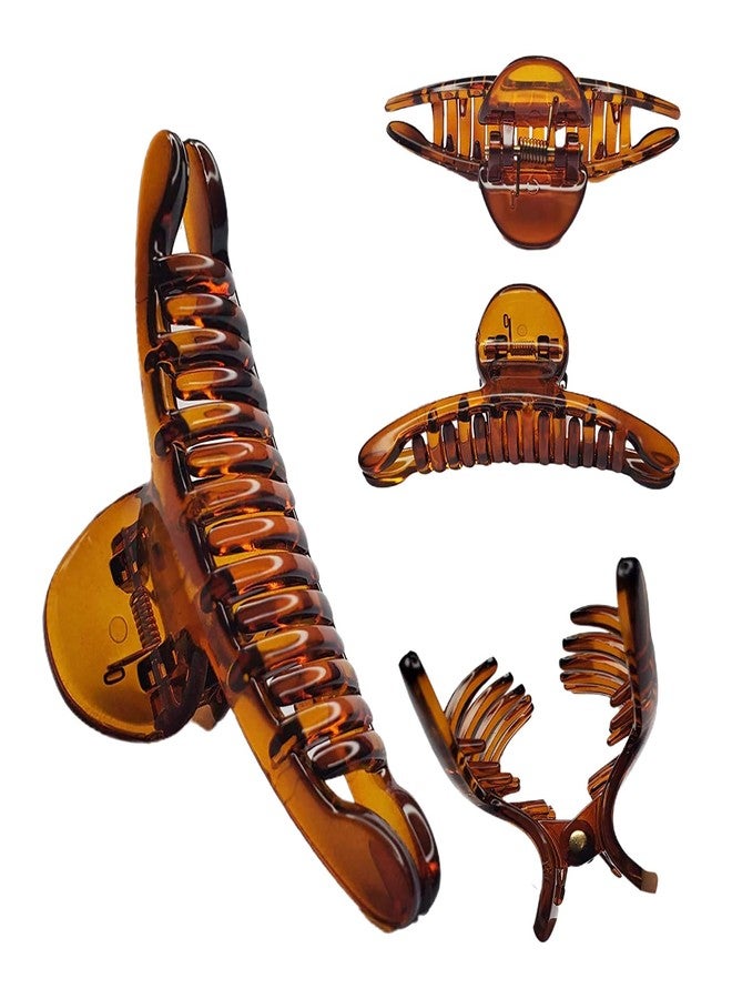 بيردوير مشابك شعر على شكل فراشة من بيردوير، لون برتقالي، مصنوعة من مادة أكريليك مستوردة، مزينة بحجر، للنساء | مشابك شعر | كبيرة جدًا، لون أسود وصدفي - (عبوة من قطعتين، أسود، لون صدفي) - Image 2