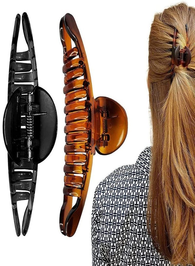 بيردوير مشابك شعر على شكل فراشة من بيردوير، لون برتقالي، مصنوعة من مادة أكريليك مستوردة، مزينة بحجر، للنساء | مشابك شعر | كبيرة جدًا، لون أسود وصدفي - (عبوة من قطعتين، أسود، لون صدفي) - Image 1