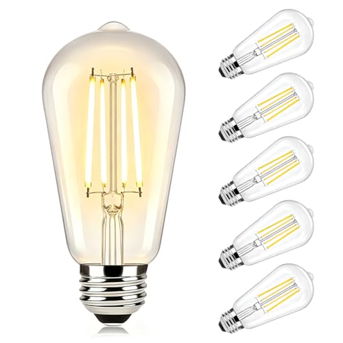 Brightever 6-Pack Dimmable LED Light Bulbs 60W Equivalent, Vintage Edison Light Bulbs, 2700K Warm White ST58 7W LED Bulb Super Bright 850LM, 90+CRI, Clear Glass Antique Decorative Filament Bulbs - Image 1