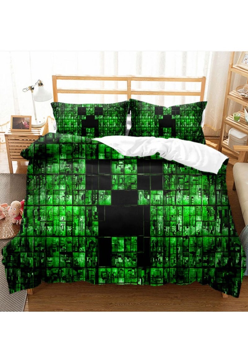 Furtey 3 in 1 Allover Print  Minecraft Double Duvet Cover Set Includes 2 Pillowcases - Image 1