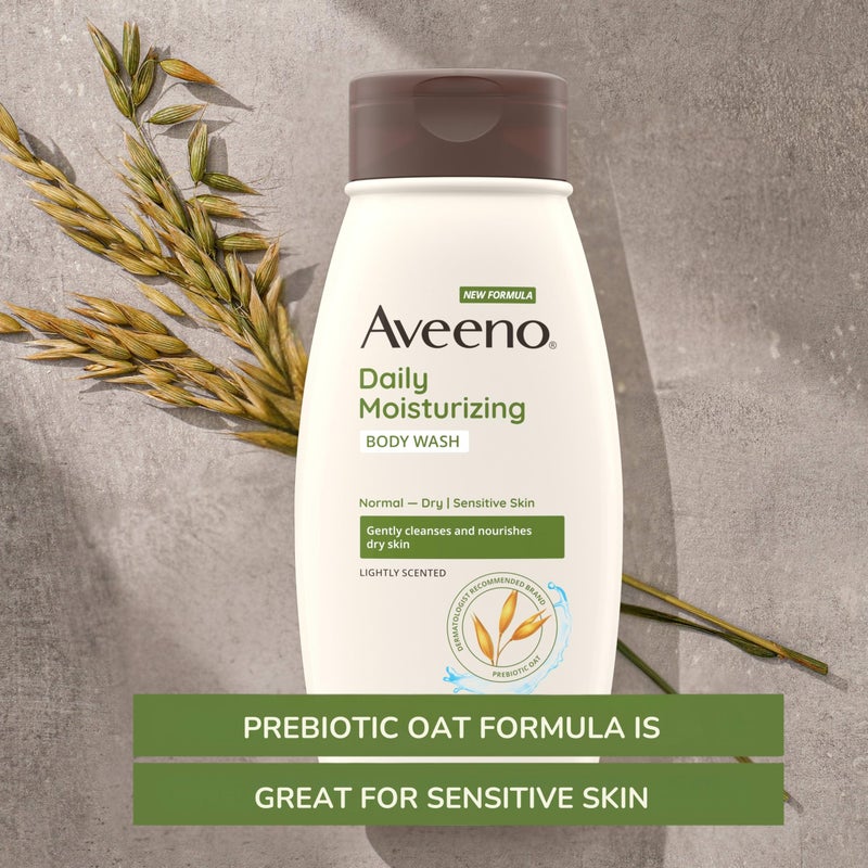 Aveeno Daily Moisturizing Body Wash for Dry & Sensitive Skin + Prebiotic Oat, Oat Body Wash & Gently Cleanses, Nourishes & Feels Hydrating on Dry Skin, Gentle & Light Fragrance, 18 fl oz - Image 4