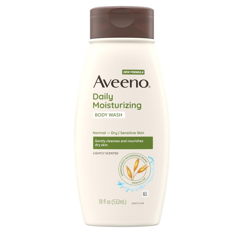 Aveeno Daily Moisturizing Body Wash for Dry & Sensitive Skin + Prebiotic Oat, Oat Body Wash & Gently Cleanses, Nourishes & Feels Hydrating on Dry Skin, Gentle & Light Fragrance, 18 fl oz - Image 1