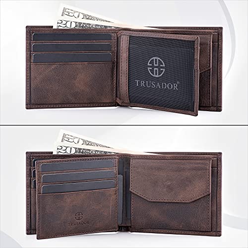 TRUSADOR Treviso Mens Wallets Bifold Leather with Coin Pocket Rfid Blocking (Brown) - Image 2