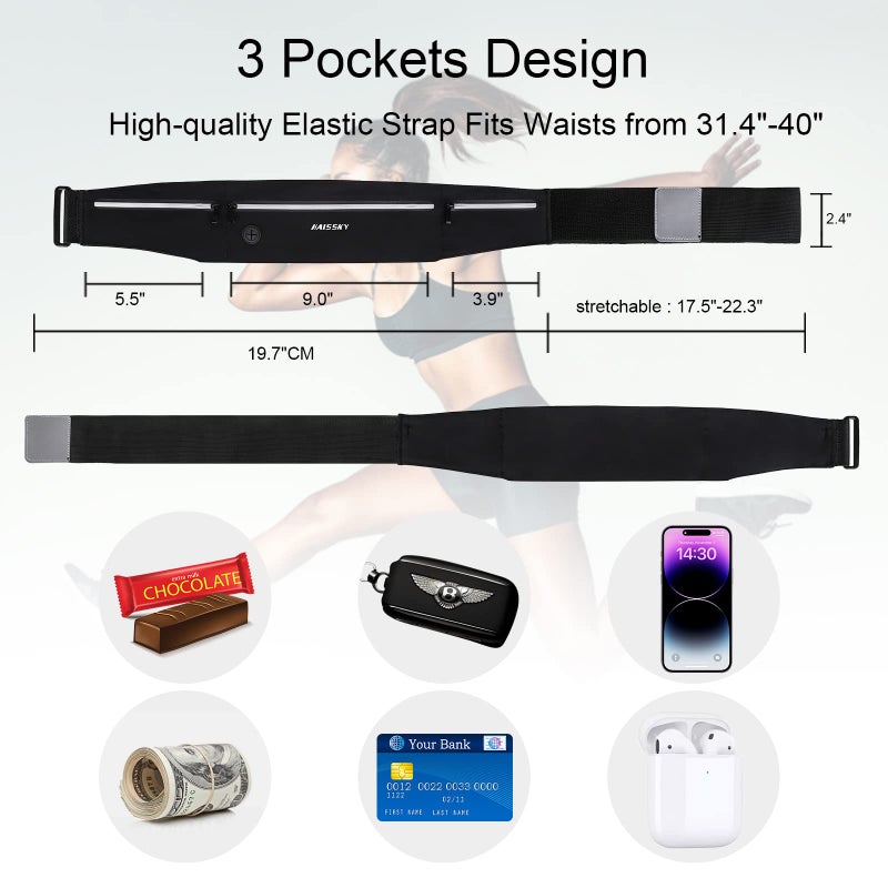 GUZACK Slim Running Belt for Phone 6.8'', Ultra Light Running Belts for Women/Men, Zipper Waterproof Running Waist Pack, Reflective Running Fanny Pack With 3 Separate pouch - Image 2
