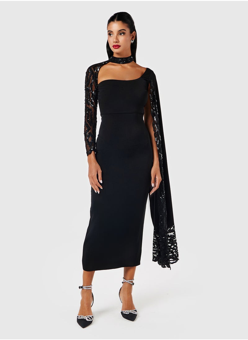 Threadz by Ajooni Embellished Mesh Cape Dress  - Image 1