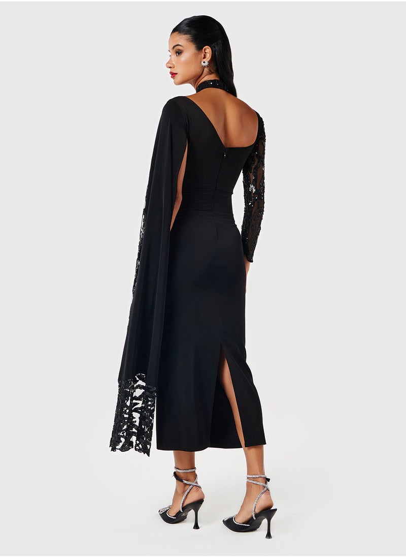 Threadz by Ajooni Embellished Mesh Cape Dress  - Image 2