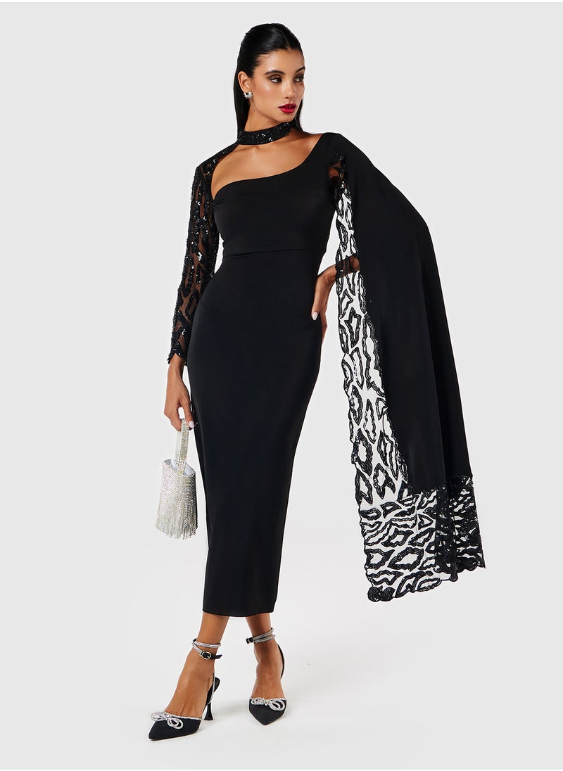 Threadz by Ajooni Embellished Mesh Cape Dress  - Image 4
