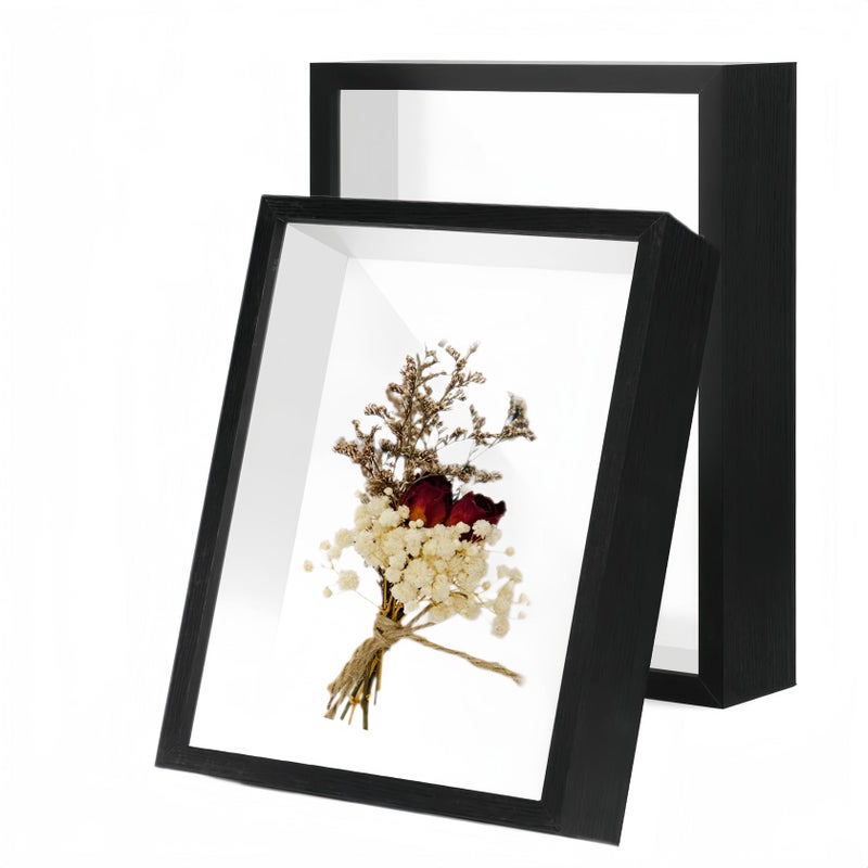 CROISSANT 2 Pack 4X6 Shadow Box Frame?Hd Glass Wooden Black Hollow Photo Frame Black Frames For Flower Pressing  Seashell Display Box  Pet Memorial Shadow Box ( 2Pcs 4X6) - Image 1