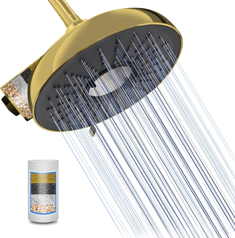 SANYCASA Gold Shower Head with KDF-55 Filter for Hard Water - 3-Spray Mode, Easy Installation - Image 1