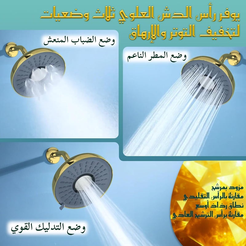 SANYCASA Gold Shower Head with KDF-55 Filter for Hard Water - 3-Spray Mode, Easy Installation - Image 2