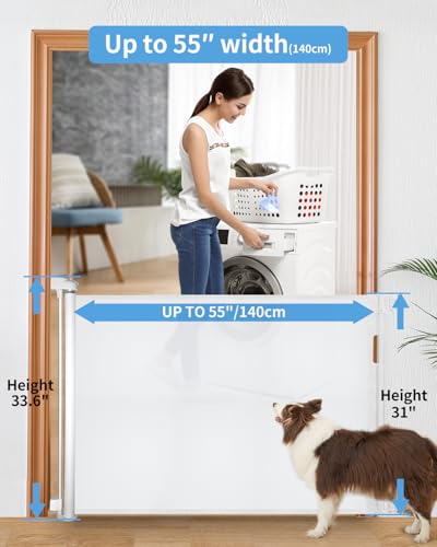 DEAR LOV 2Pack Retractable Baby Gate for Stairs33Height Expands up to 55WidthSafety Gate for Infants Toddlers Dogs PetsEasy Install Secure Closure White Mesh Design for Indoor Outdoor Use - Image 3