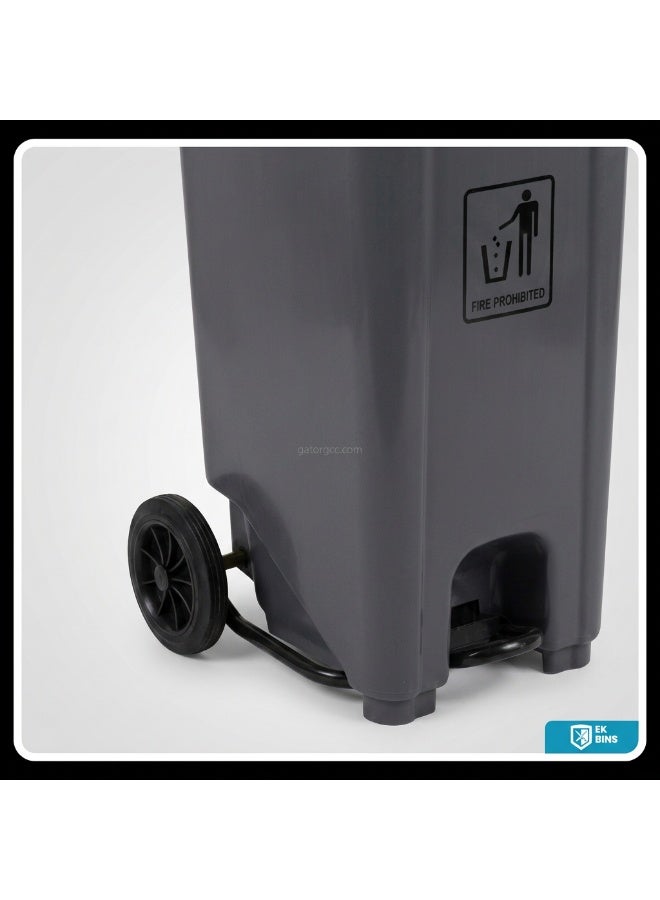 EK Bins Outdoor Garbage Bin | Functional Waste Bin | Durable Plastic Finish | Rubber-Wheeled & Mobile | Suitable For Outdoor Areas, Villas, Malls, Restaurants, & More | 120 Liters | Grey - Image 3
