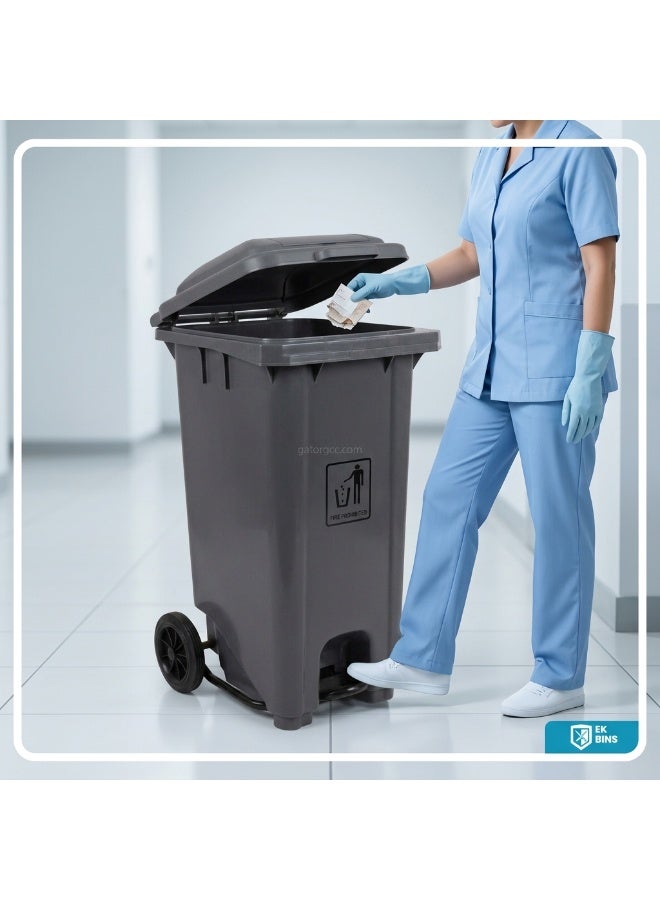 EK Bins Outdoor Garbage Bin | Functional Waste Bin | Durable Plastic Finish | Rubber-Wheeled & Mobile | Suitable For Outdoor Areas, Villas, Malls, Restaurants, & More | 120 Liters | Grey - Image 4