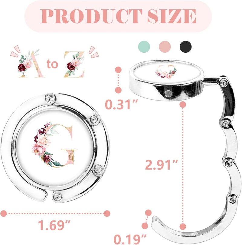 Iqimott 3pcs Personalized Initial Foldable Purse Hook for Table, Flower Letter Folding Handbag Hanger Portable Magnet Table Hook Holder, Collection Desk Purse Hooks for Women Bag (Pink-G) - Image 2