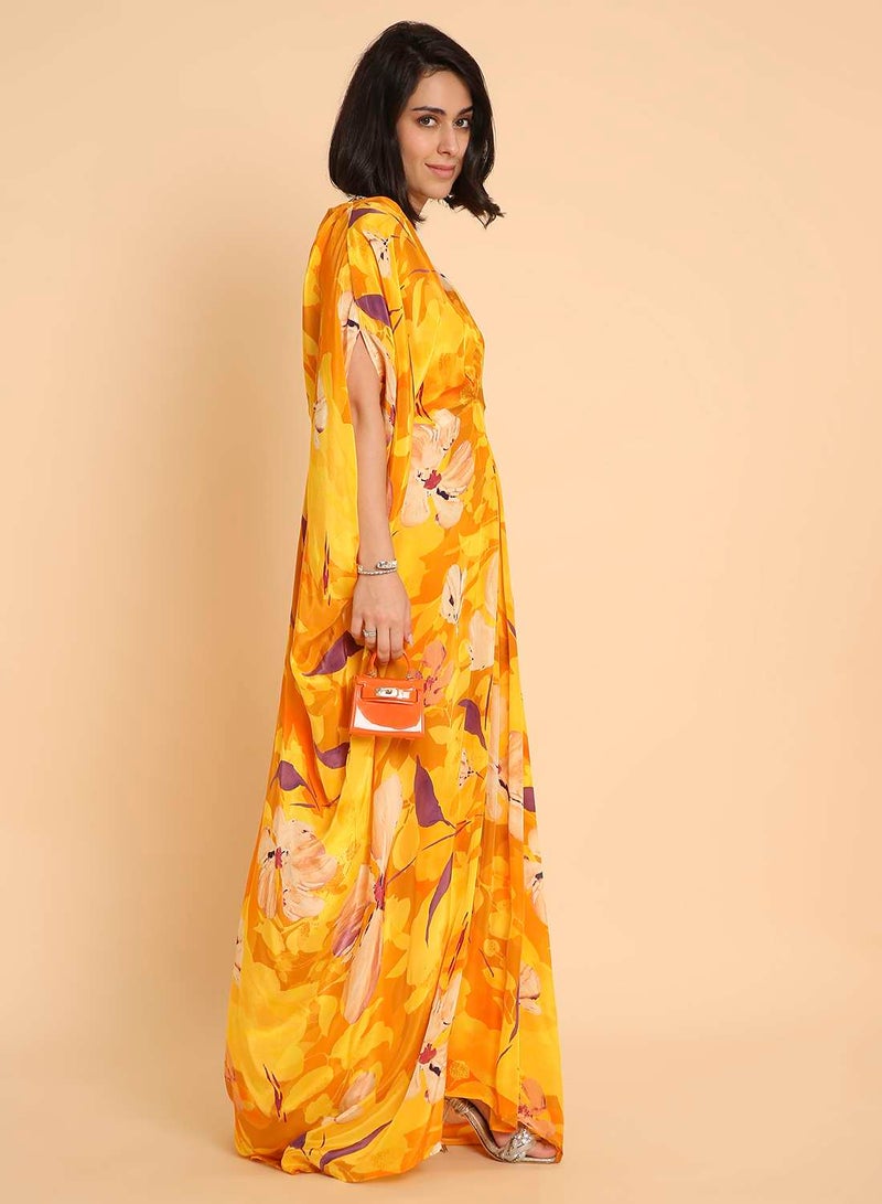 هانا آند سارا جلابية عربية صفراء زاهية بنقشة زهور - تصميم جلابية أنيق - Image 5