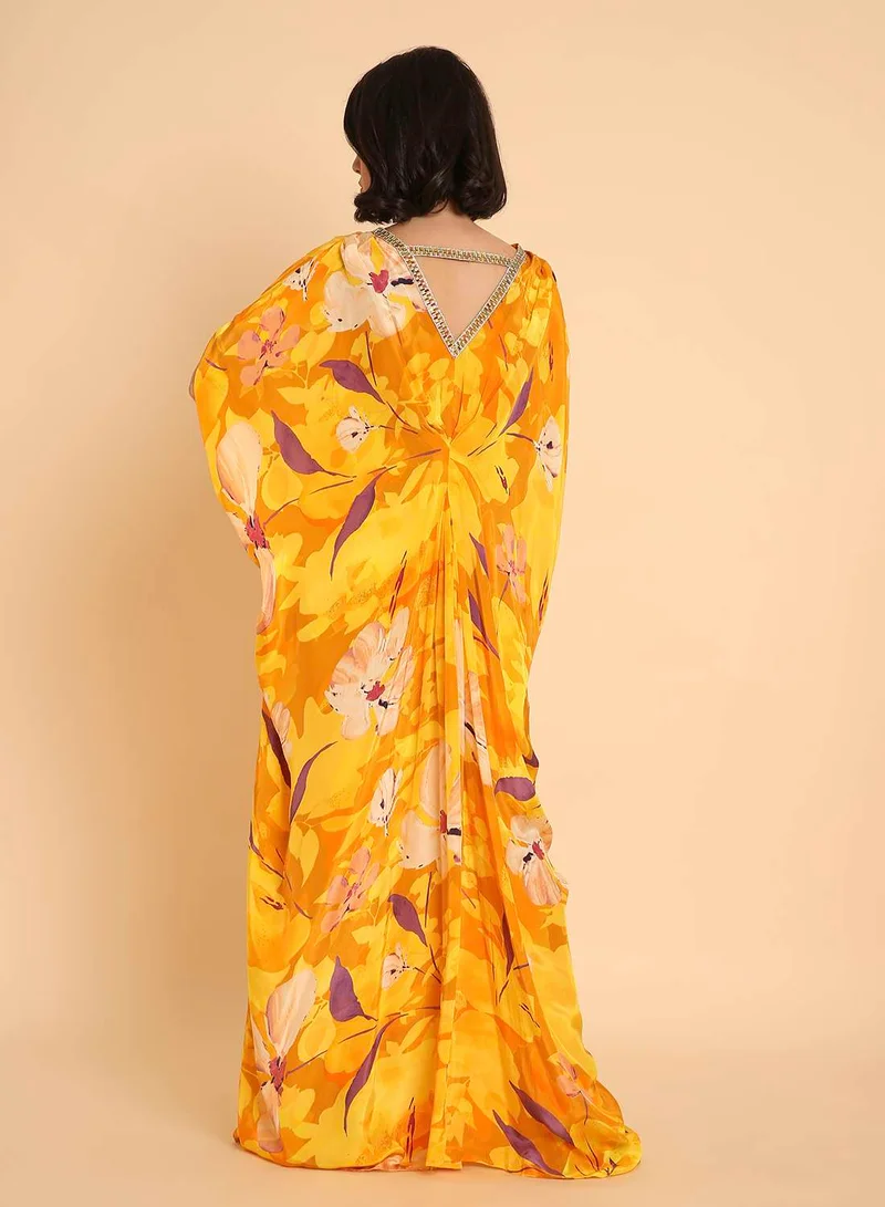 HANA & SARA Vibrant Yellow Floral Arabic Jalabiya - Elegant Jalabiya Design
