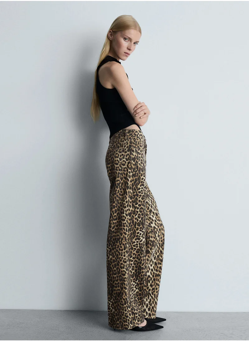 مانجو Leo Straight-Fit Leopard-Print Jeans