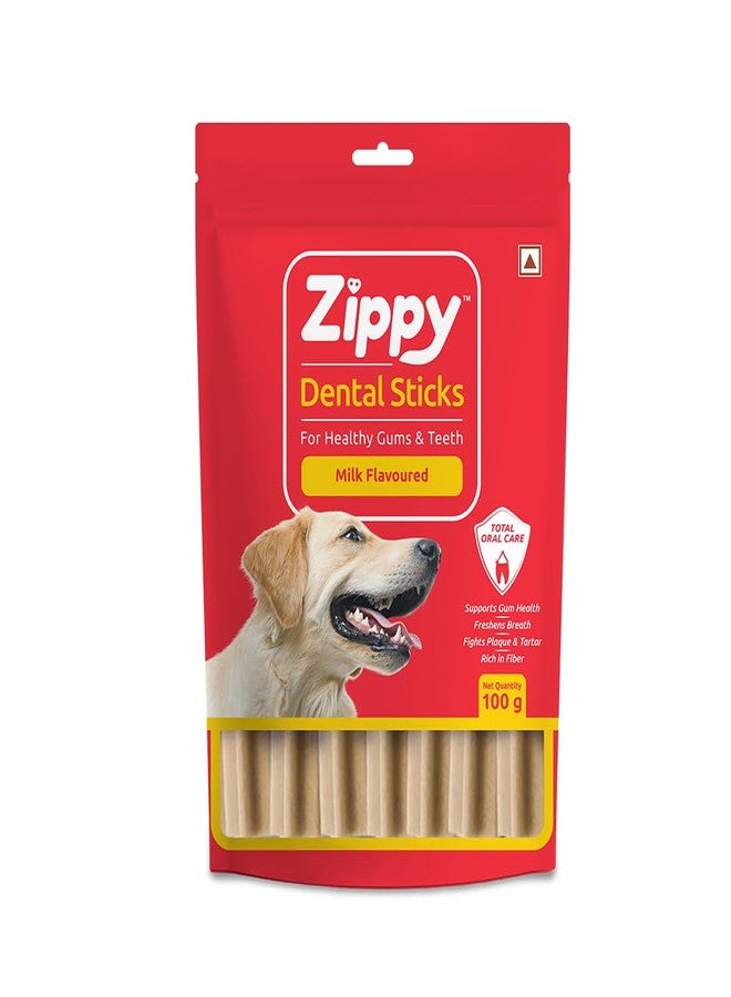 Zippy Dental Stick for Dogs - 100 gm Milk, Oral Hygiene Chewing Sticks for Dog, Dog Food and Treats - Image 1