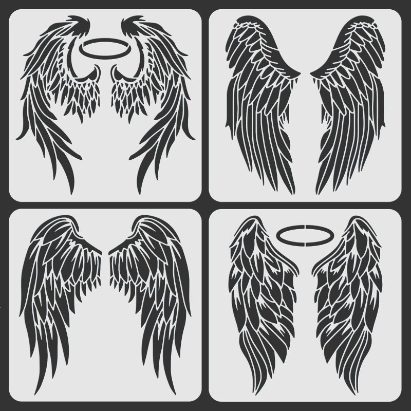 ORIGACH 4PCS Large Angel Wings Stencils 11.8x11.8 inch, Durable Flexible DIY Art Craft Stencil for Bag T-Shirts Airbrush Painting Drawing - Image 1