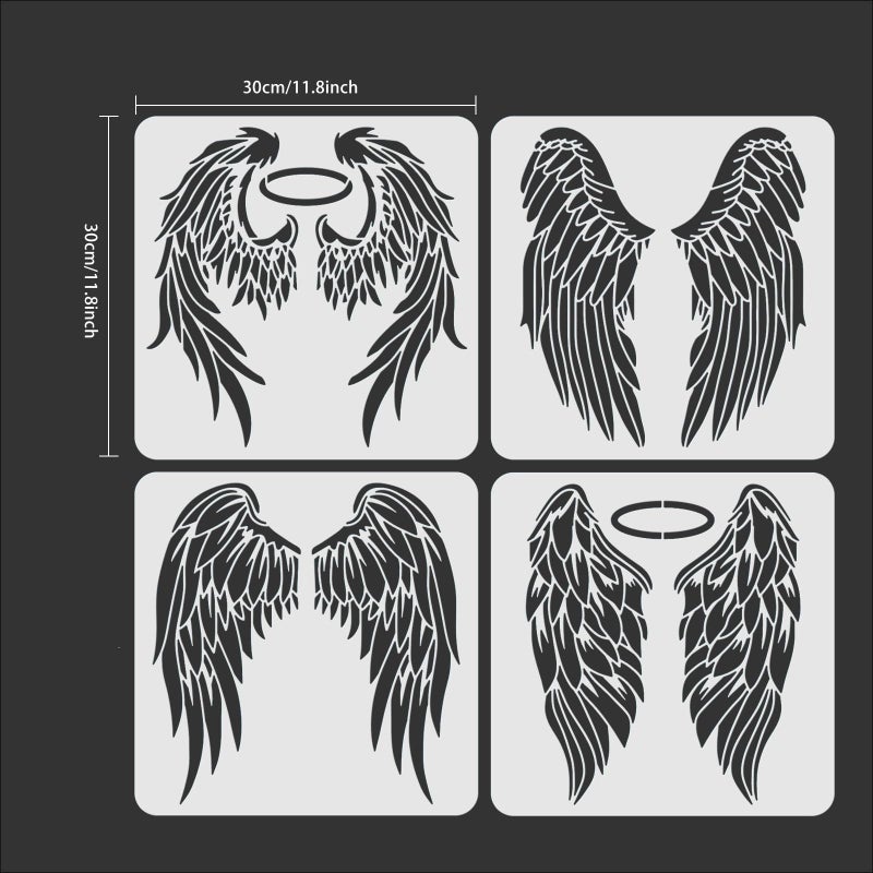 ORIGACH 4PCS Large Angel Wings Stencils 11.8x11.8 inch, Durable Flexible DIY Art Craft Stencil for Bag T-Shirts Airbrush Painting Drawing - Image 3