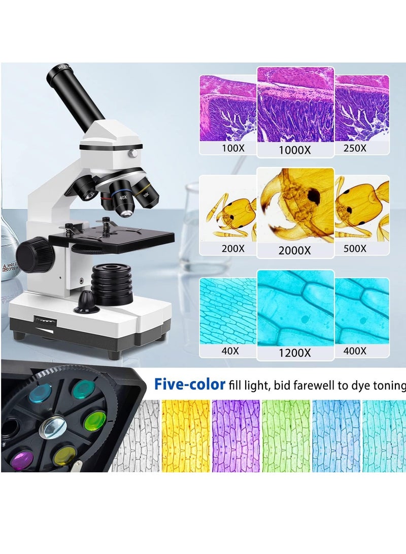 Excefore 100X-2000X Microscopes for Kids Students Adults, Powerful Biological Microscopes for School Laboratory Home Education,with Microscope Slides Set, Phone Adapter - Image 2