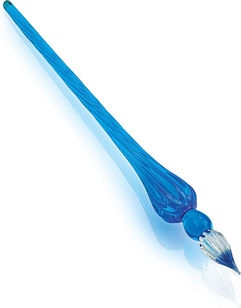 Jacques Herbin - Ref 21413T - Traditional Glass Quill Pen with Gift Box - Navy Blue Colour - 18cm Long, Suitable for Fountain Pen Ink, Handmade, Twisted Glass Threads